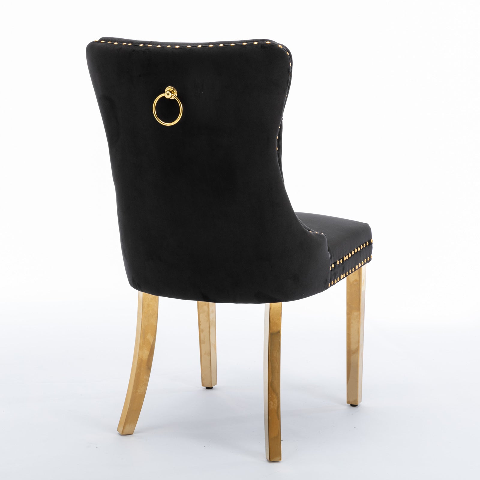 Nikki Collection Modern, High End Tufted Solid Wood Contemporary Velvet Upholstered Dining Chair With Golden Stainless Steel Plating Legs,Nailhead Trim,Set Of 2 Black And Gold, Sw1601Bk Black Foam Velvet