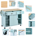 Kitchen Cart With Rubber Wood Drop Leaf Countertop, Concealed Sliding Barn Door Adjustable Height,Kitchen Island On 4 Wheels With Storage Cabinet And 2 Drawers,L52.2Xw30.5Xh36.6 Inch, Mint Green Mint Green Mdf