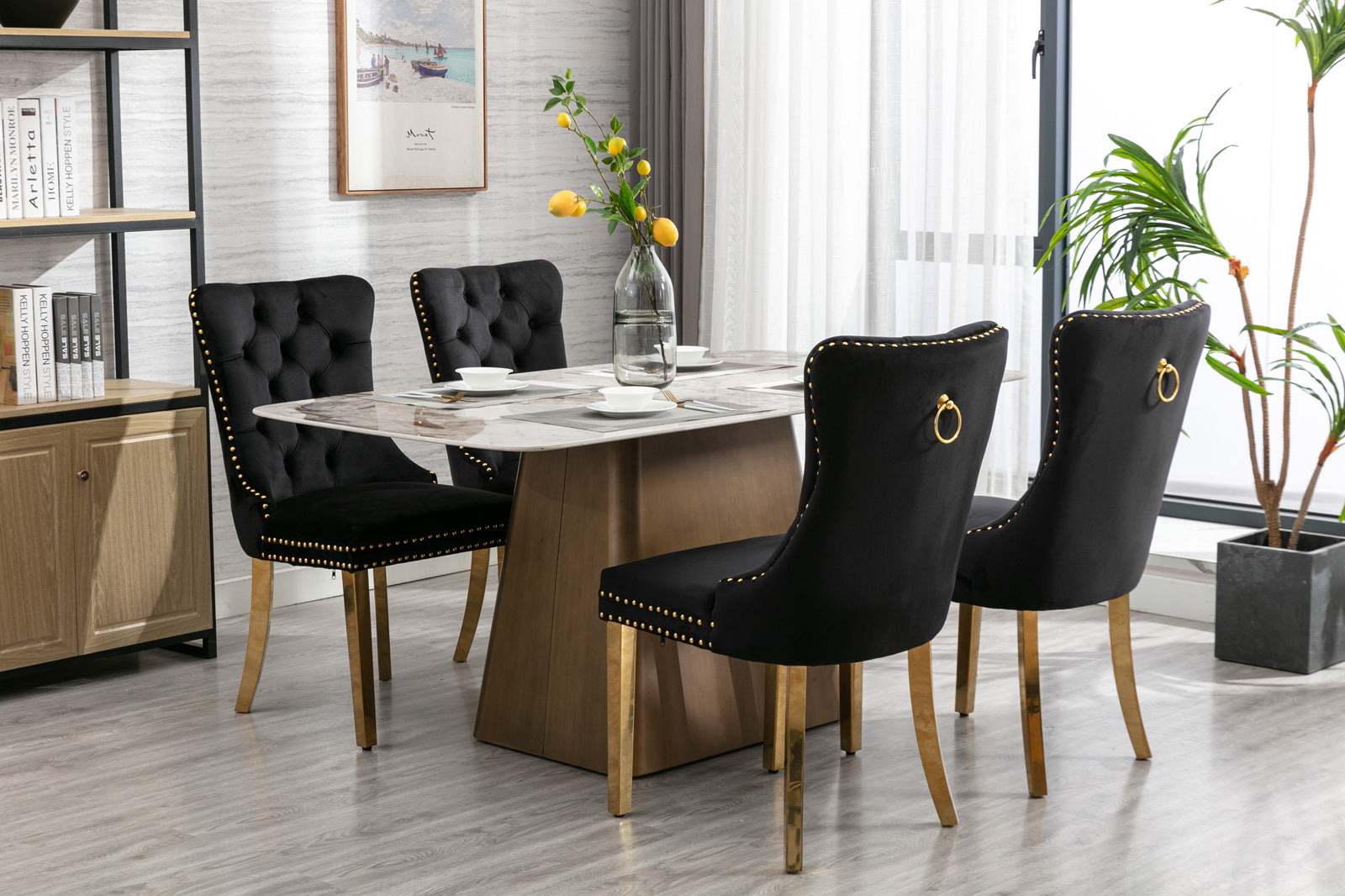 Nikki Collection Modern, High End Tufted Solid Wood Contemporary Velvet Upholstered Dining Chair With Golden Stainless Steel Plating Legs,Nailhead Trim,Set Of 2 Black And Gold, Sw1601Bk Black Foam Velvet