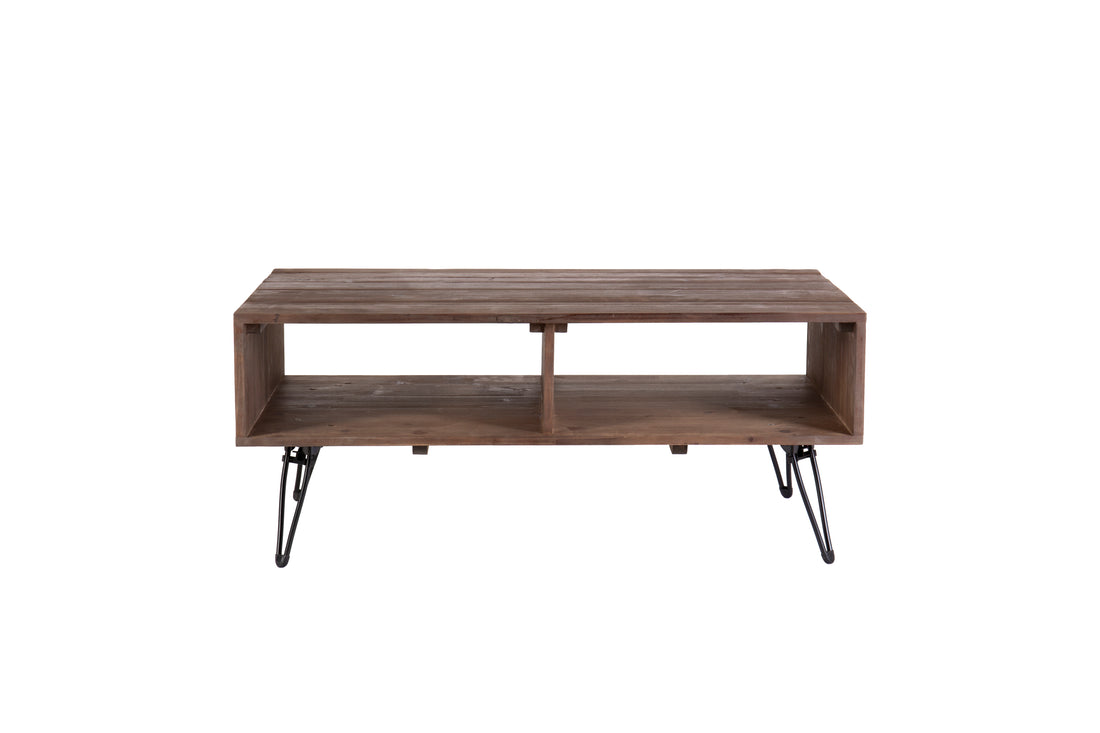 Reclaimed Wood Cocktail Table With Open Storage For Living Room, Metal Legs, Foldable, Black Natural Wood Finish Natural Solid Wood