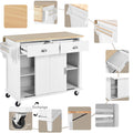 Kitchen Cart With Rubber Wood Drop Leaf Countertop, Concealed Sliding Barn Door Adjustable Height,Kitchen Island On 4 Wheels With Storage Cabinet And 2 Drawers,L52.2Xw30.5Xh36.6 Inch, White White Mdf