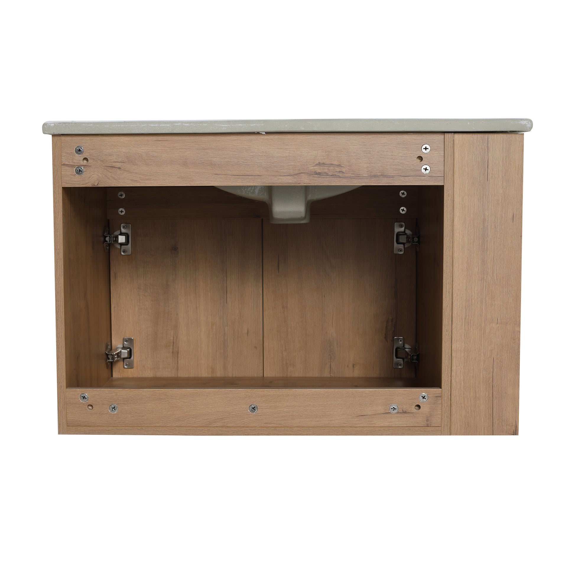 30 Inch Bathroom Vanity With White Ceramic Basin And Adjust Open Shelf Kd Packing Imitative Oak Plywood