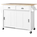 Kitchen Cart With Rubber Wood Drop Leaf Countertop, Concealed Sliding Barn Door Adjustable Height,Kitchen Island On 4 Wheels With Storage Cabinet And 2 Drawers,L52.2Xw30.5Xh36.6 Inch, White White Mdf