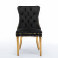 Nikki Collection Modern, High End Tufted Solid Wood Contemporary Velvet Upholstered Dining Chair With Golden Stainless Steel Plating Legs,Nailhead Trim,Set Of 2 Black And Gold, Sw1601Bk Black Foam Velvet