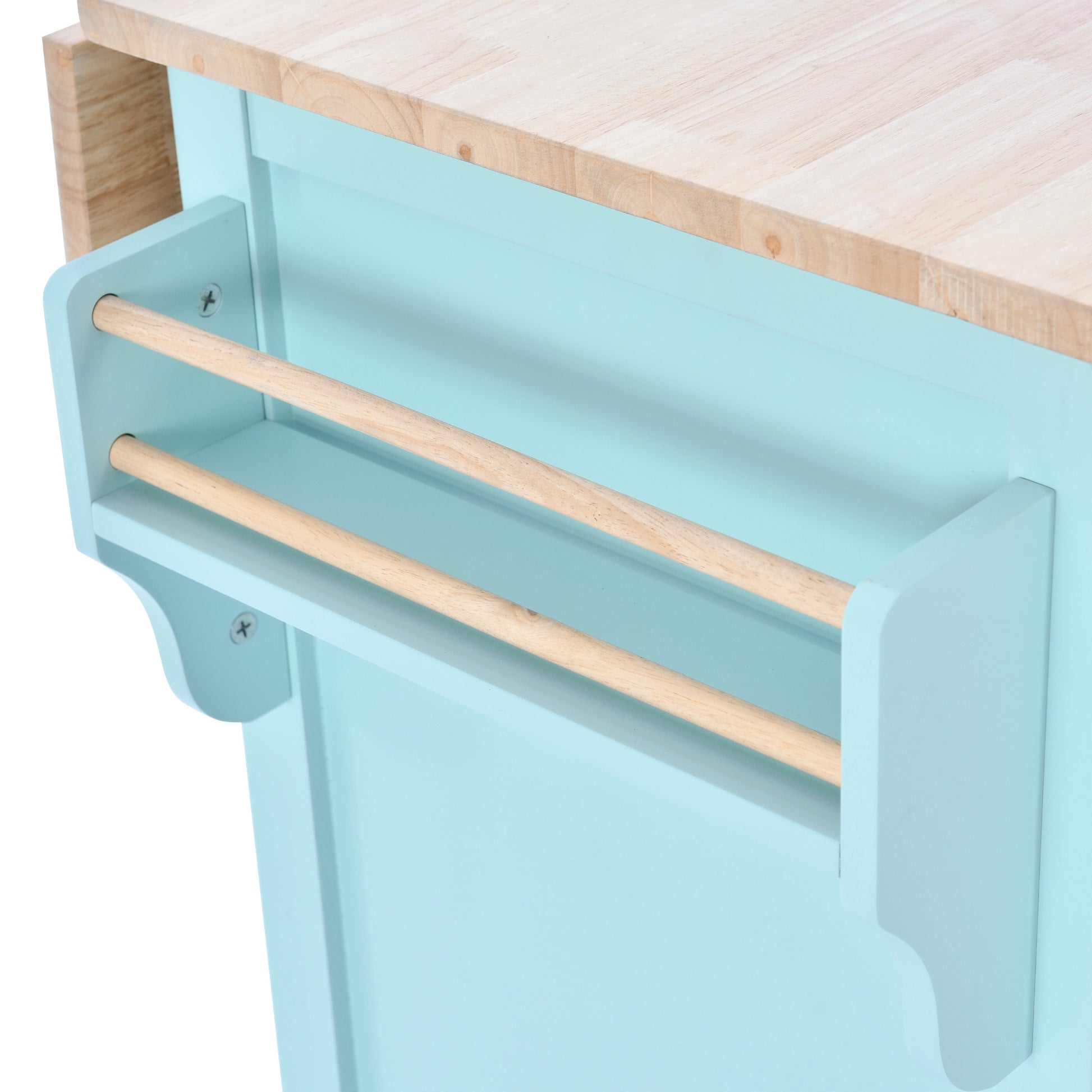 Kitchen Cart With Rubber Wood Drop Leaf Countertop, Concealed Sliding Barn Door Adjustable Height,Kitchen Island On 4 Wheels With Storage Cabinet And 2 Drawers,L52.2Xw30.5Xh36.6 Inch, Mint Green Mint Green Mdf