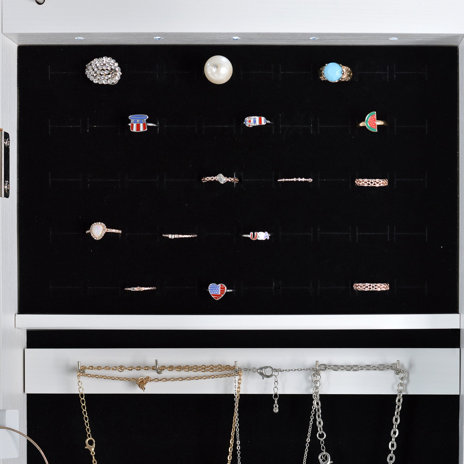 Full Mirror Fashion Simple Jewelry Storage Cabinet With Led Light Can Be Hung On The Door Or Wall White Mdf Mdf