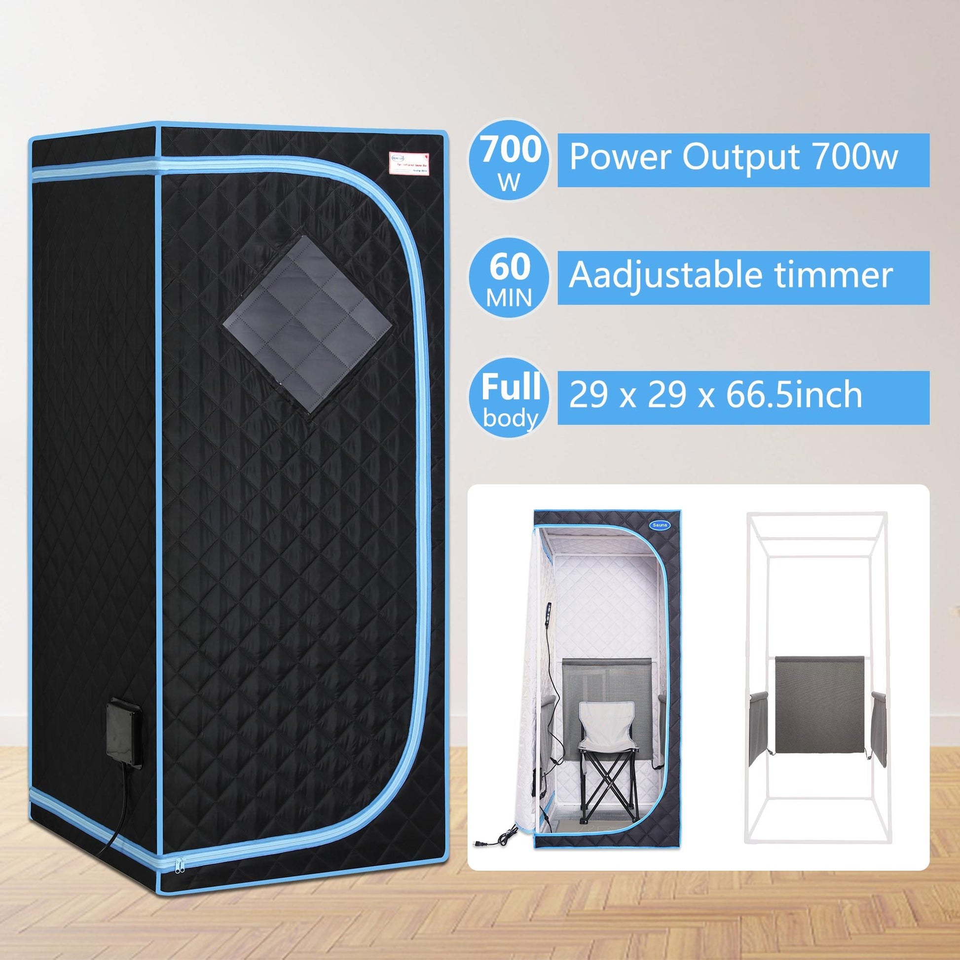 Portable Full Size Black Infrared Sauna Tent Personal Home Spa, With Infrared Panels, Heating Foot Pad,Controller, Foldable Chair ,Reading Light.Easy To Install.Fast Heating, With Fcc Certification. Black Polyester