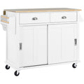 Kitchen Cart With Rubber Wood Drop Leaf Countertop, Concealed Sliding Barn Door Adjustable Height,Kitchen Island On 4 Wheels With Storage Cabinet And 2 Drawers,L52.2Xw30.5Xh36.6 Inch, White White Mdf