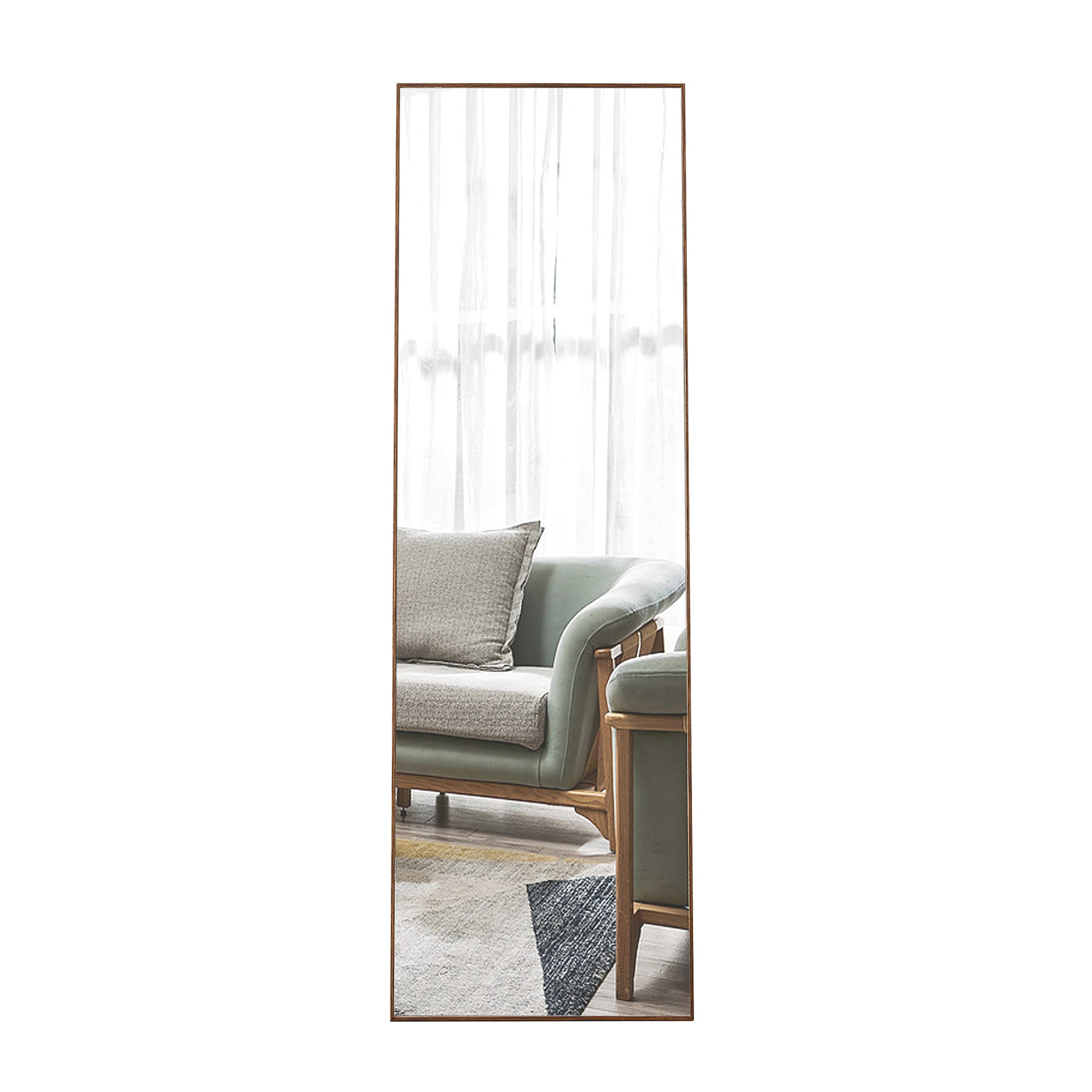 Brown Solid Wood Frame Full Length Mirror, Dressing Mirror, Bedroom Home Porch, Decorative Mirror, Clothing Store, Floor Mounted Large Mirror, Wall Mounted.63"*19" Brown Glass