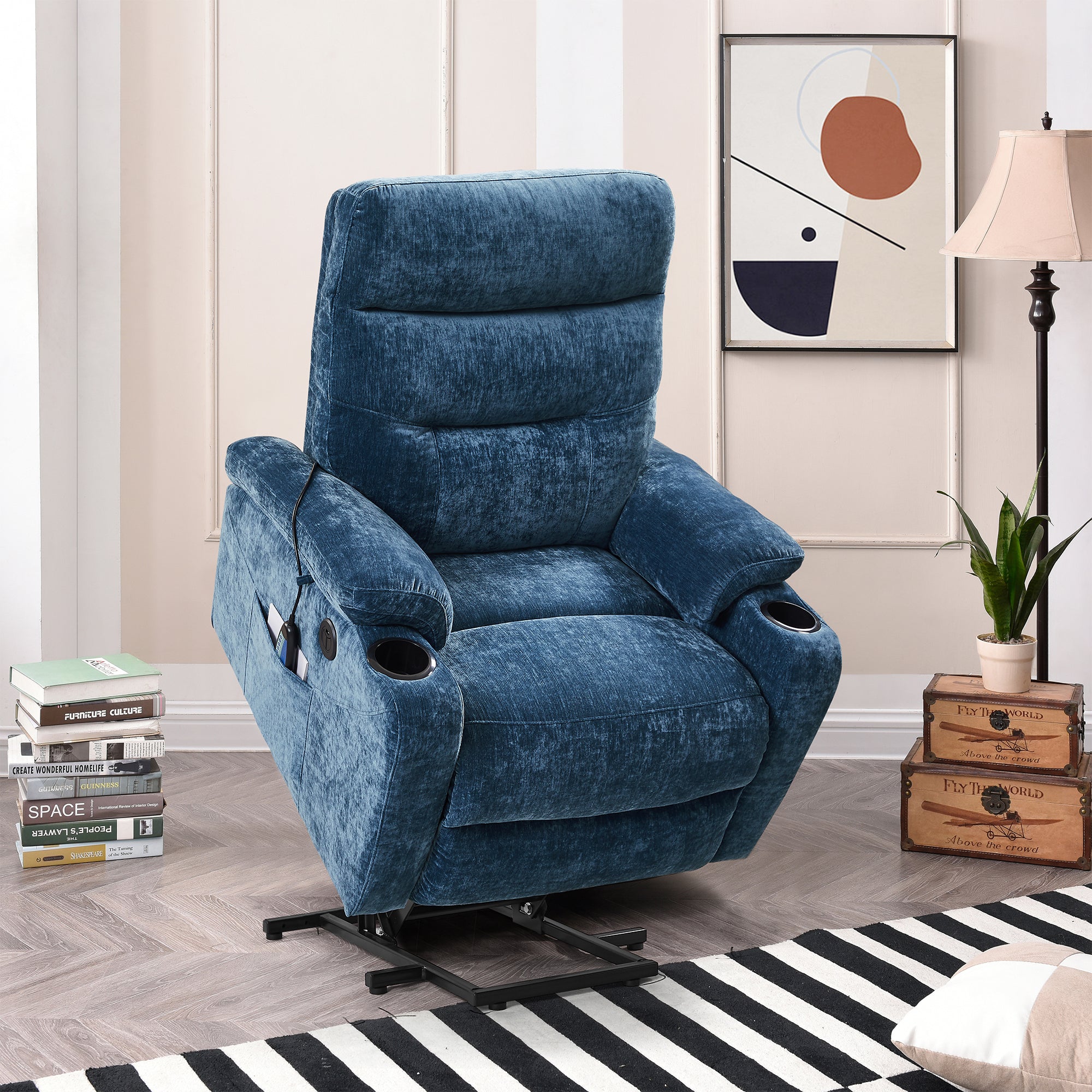Liyasi Electric Power Lift Recliner Chair Sofa with blue-foam-fabric