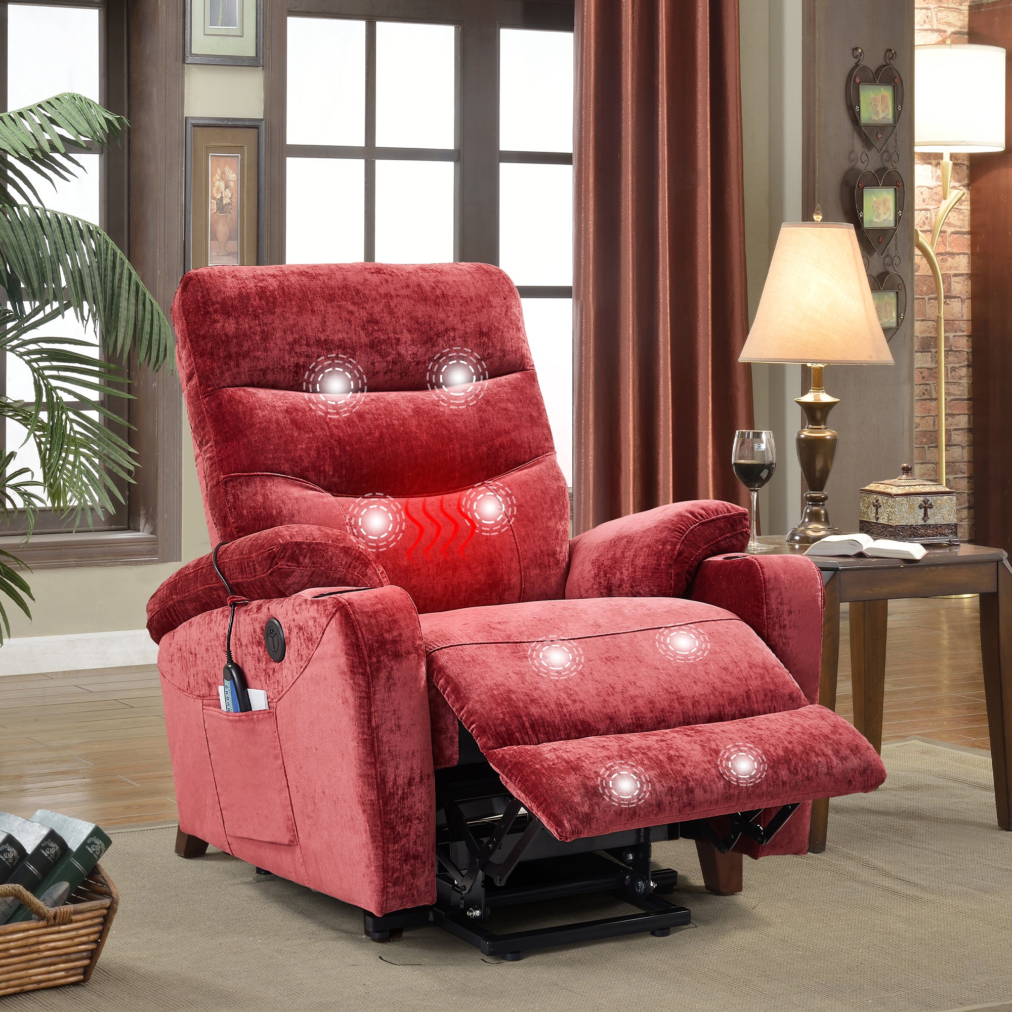 Liyasi Electric Power Lift Recliner Chair Sofa with red-foam-fabric