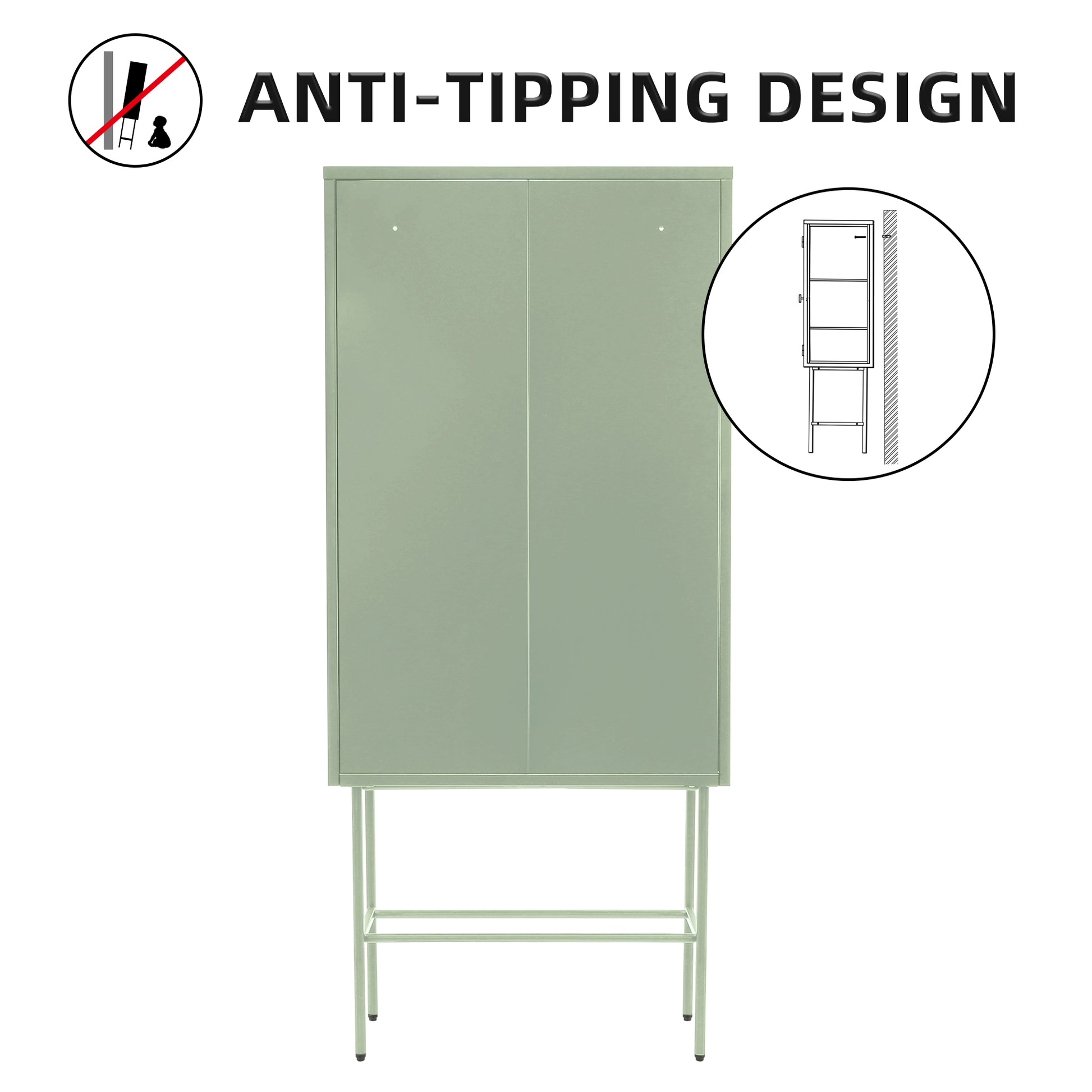 Mint Green Tall Freestanding Display Cupboard Stylish Fluted Glass Storage Cabinet With Glass Doors Three Detachable Shelves Bottom Space For Office Dining Room Living Room Bedside Entryway Mint