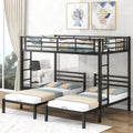 Full Over Twin&Twin Size Bunk Bed With Built In Shelf, Black Full Black Metal