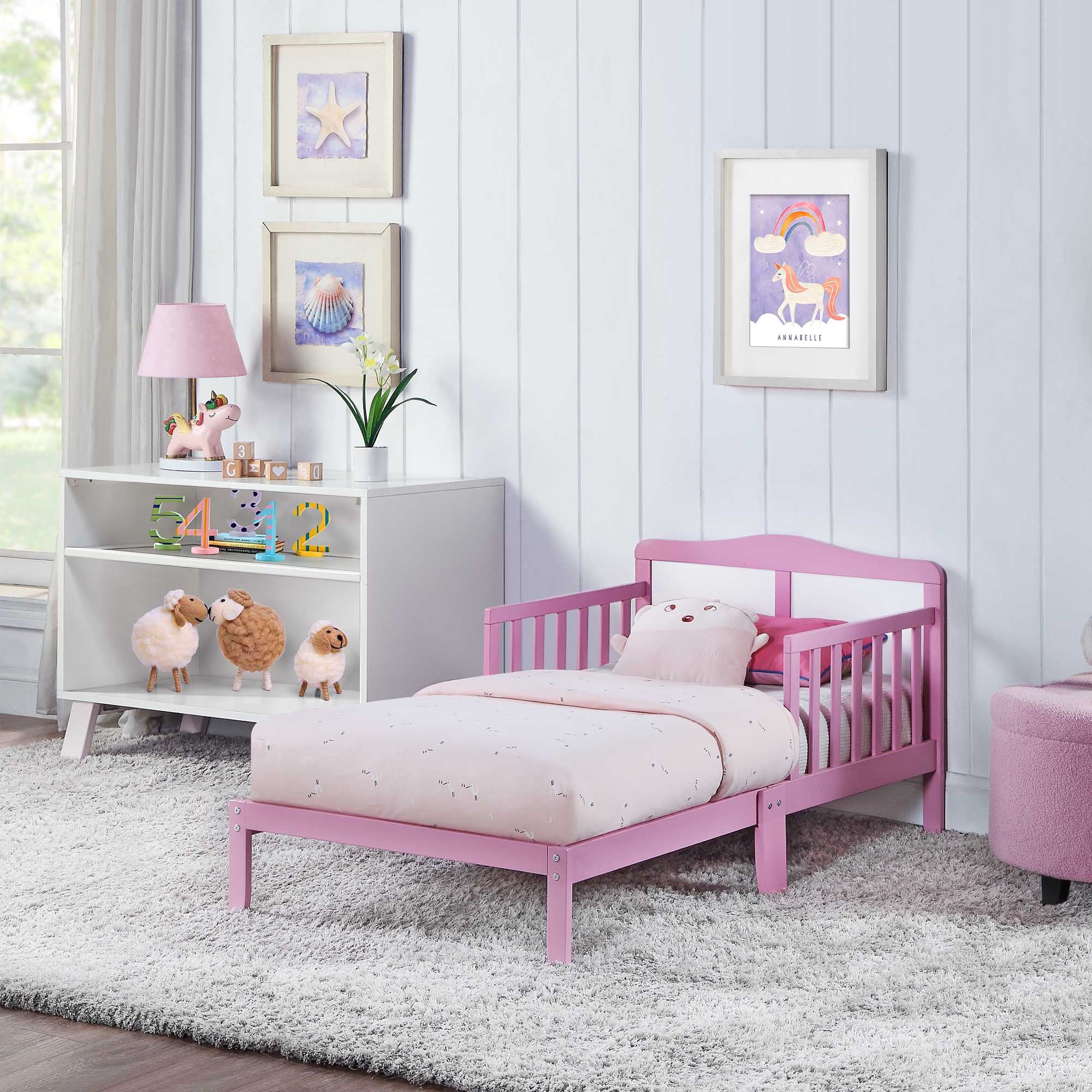 Birdie Toddler Bed Dark Pink White Pink Solid Wood