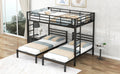 Full Over Twin&Twin Size Bunk Bed With Built In Shelf, Black Full Black Metal