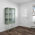 Mint Green Tall Freestanding Display Cupboard Stylish Fluted Glass Storage Cabinet With Glass Doors Three Detachable Shelves Bottom Space For Office Dining Room Living Room Bedside Entryway Mint