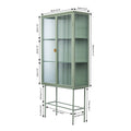 Mint Green Tall Freestanding Display Cupboard Stylish Fluted Glass Storage Cabinet With Glass Doors Three Detachable Shelves Bottom Space For Office Dining Room Living Room Bedside Entryway Mint