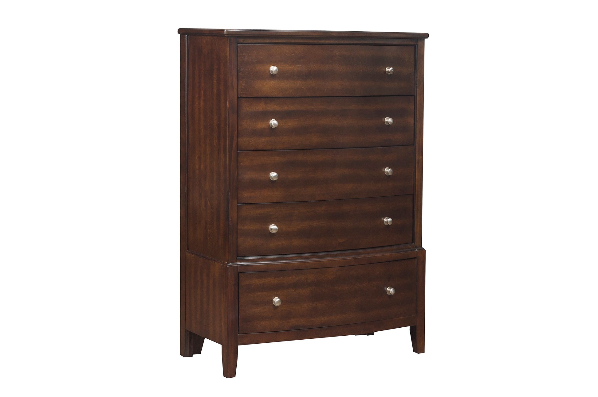 Dark Cherry Finish 1Pc Chest Of 5X Drawers Satin Nickel Tone Knobs Transitional Style Bedroom Furniture Brown Mix Bedroom Transitional Wood