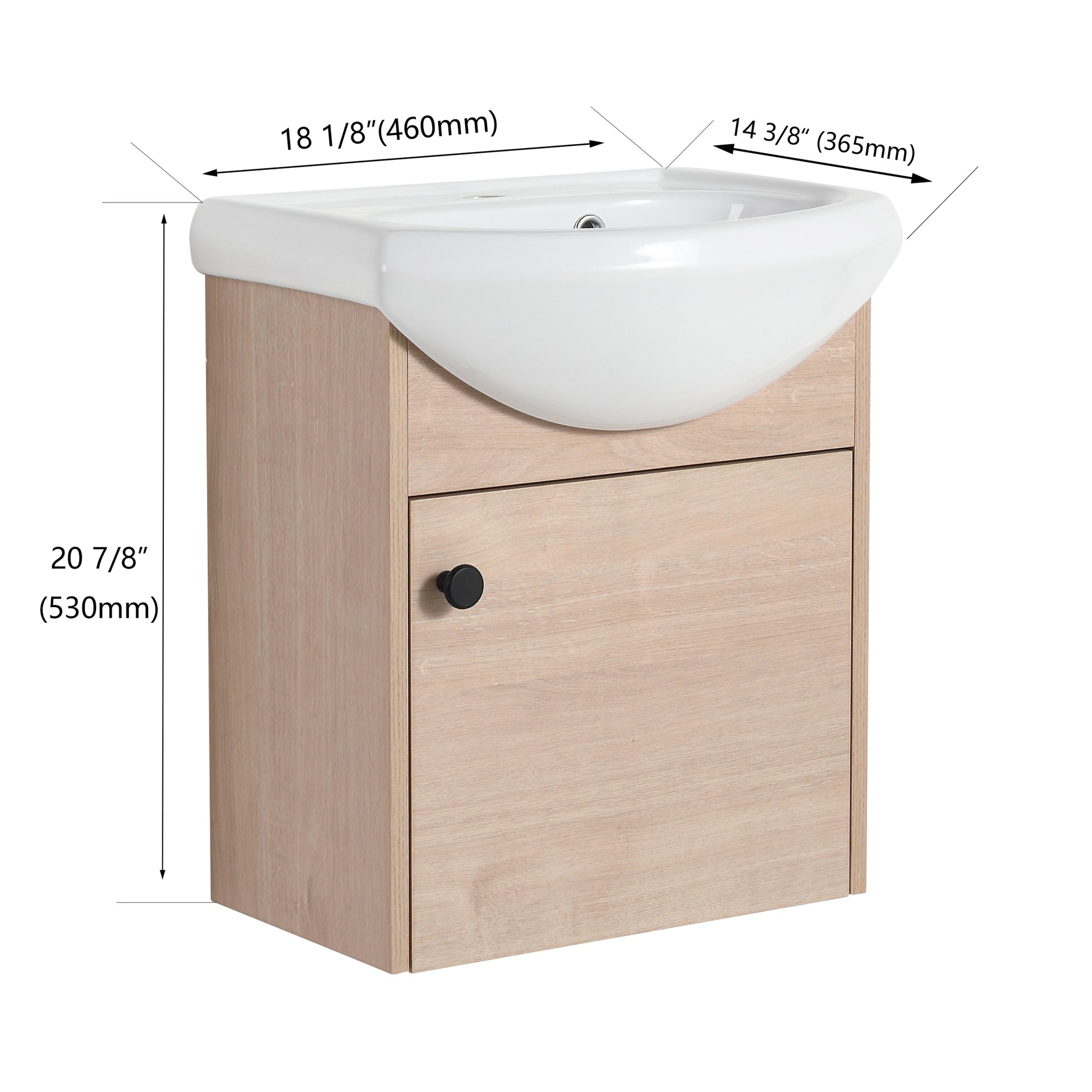 Small Size 18 Inch Bathroom Vanity With Ceramic plain light oak-1-plywood