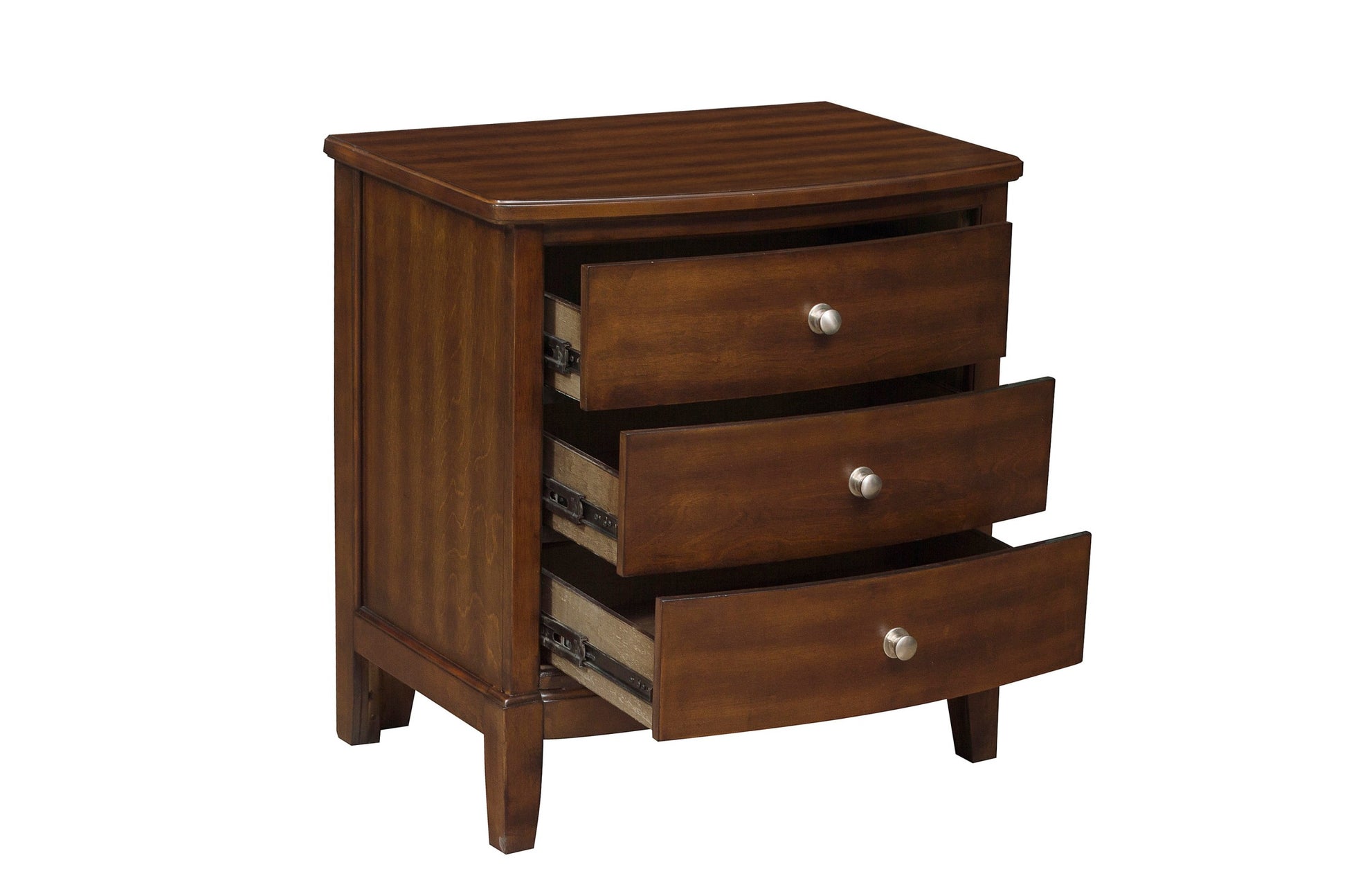 Dark Cherry Finish 1Pc Nightstand Of 3X Drawers Satin Nickel Tone Knobs Transitional Style Bedroom Furniture Brown Mix 3 Drawers Bedroom Transitional Wood