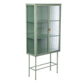 Mint Green Tall Freestanding Display Cupboard Stylish Fluted Glass Storage Cabinet With Glass Doors Three Detachable Shelves Bottom Space For Office Dining Room Living Room Bedside Entryway Mint