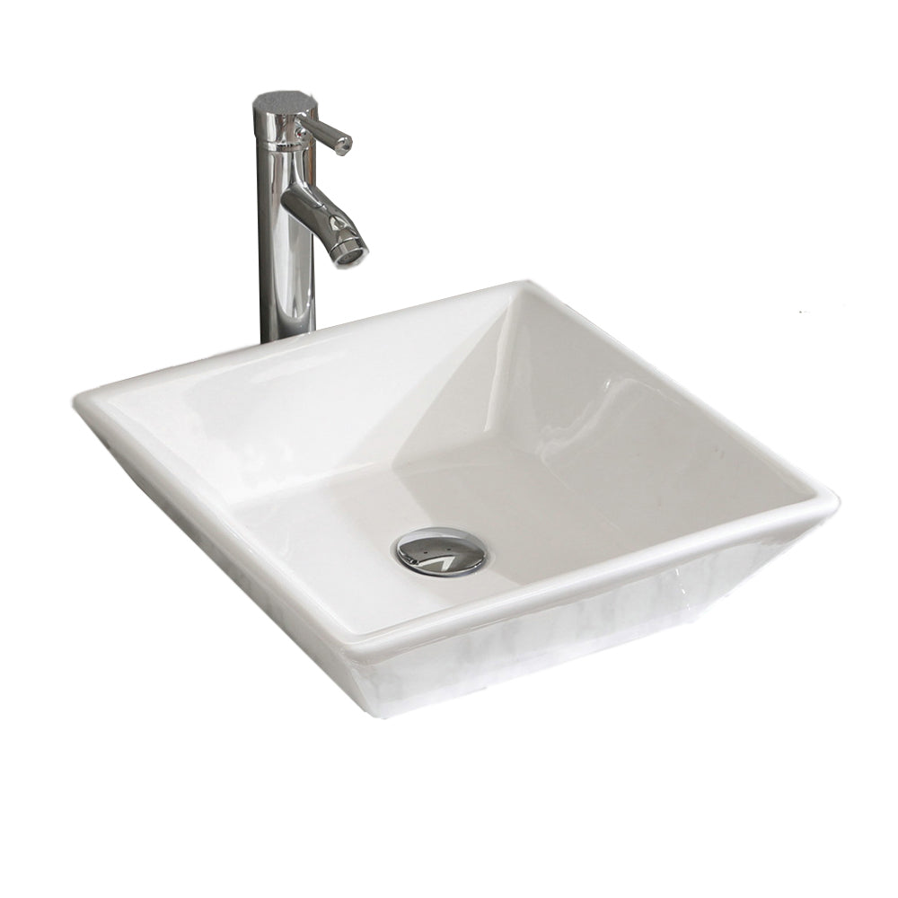 16.5" Square Bathroom Vessel Sink White Porcelain Counter Bowl For Bathroom Vanity White Ceramic