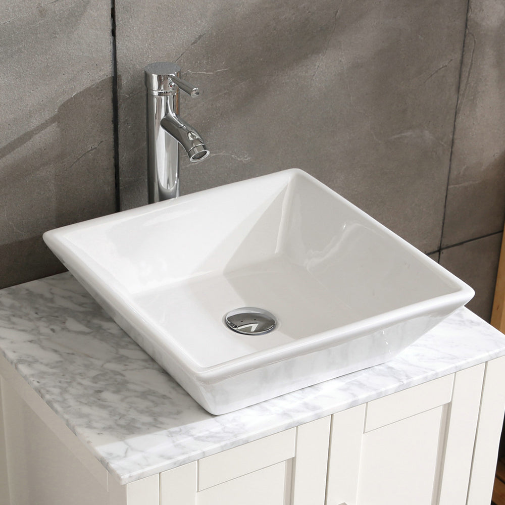 16.5" Square Bathroom Vessel Sink White Porcelain Counter Bowl For Bathroom Vanity White Ceramic