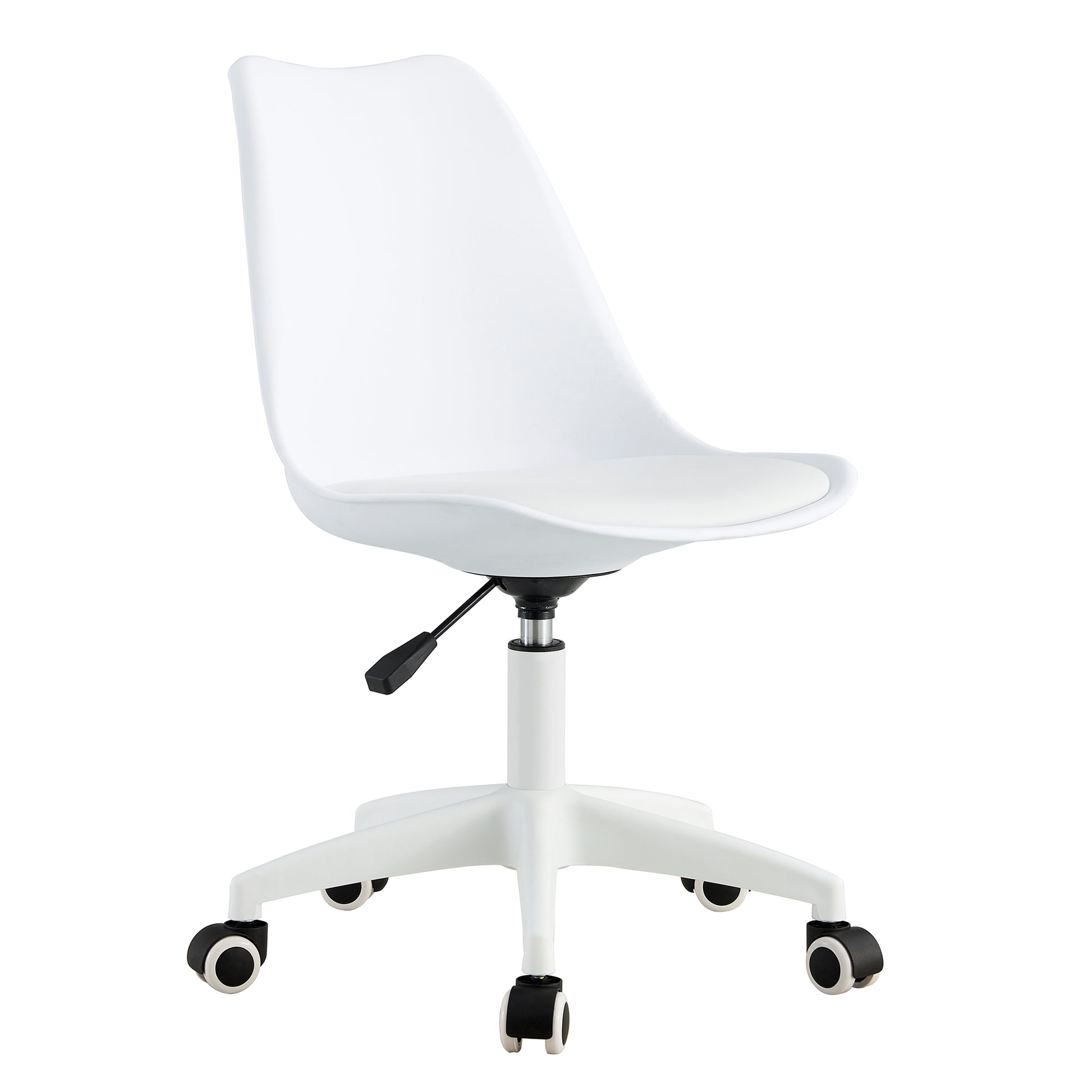 Modern Home Office Desk Chairs, Adjustable 360 Swivel Chair Engineering Plastic Armless Swivel Computer Chair With Wheels For Living Room, Bed Room Office Hotel Dining Room And White. White Plastic