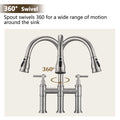 Double Handle Bridge Kitchen Faucet With Pull Down Spray Head Brushed Nickel Stainless Steel