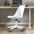 Modern Home Office Desk Chairs, Adjustable 360 Swivel Chair Engineering Plastic Armless Swivel Computer Chair With Wheels For Living Room, Bed Room Office Hotel Dining Room And White. White Plastic