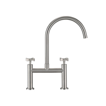 2 Handle Bridge Kitchen Faucet In Stainless Steel Brushed Nickel Stainless Steel