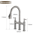 Double Handle Bridge Kitchen Faucet With Pull Down Spray Head Brushed Nickel Stainless Steel