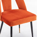 Akoya Collection Modern Contemporary Velvet Upholstered Dining Chair With Nailheads And Gold Tipped Black Metal Legs, Orange Set Of 2 Orange Foam Velvet