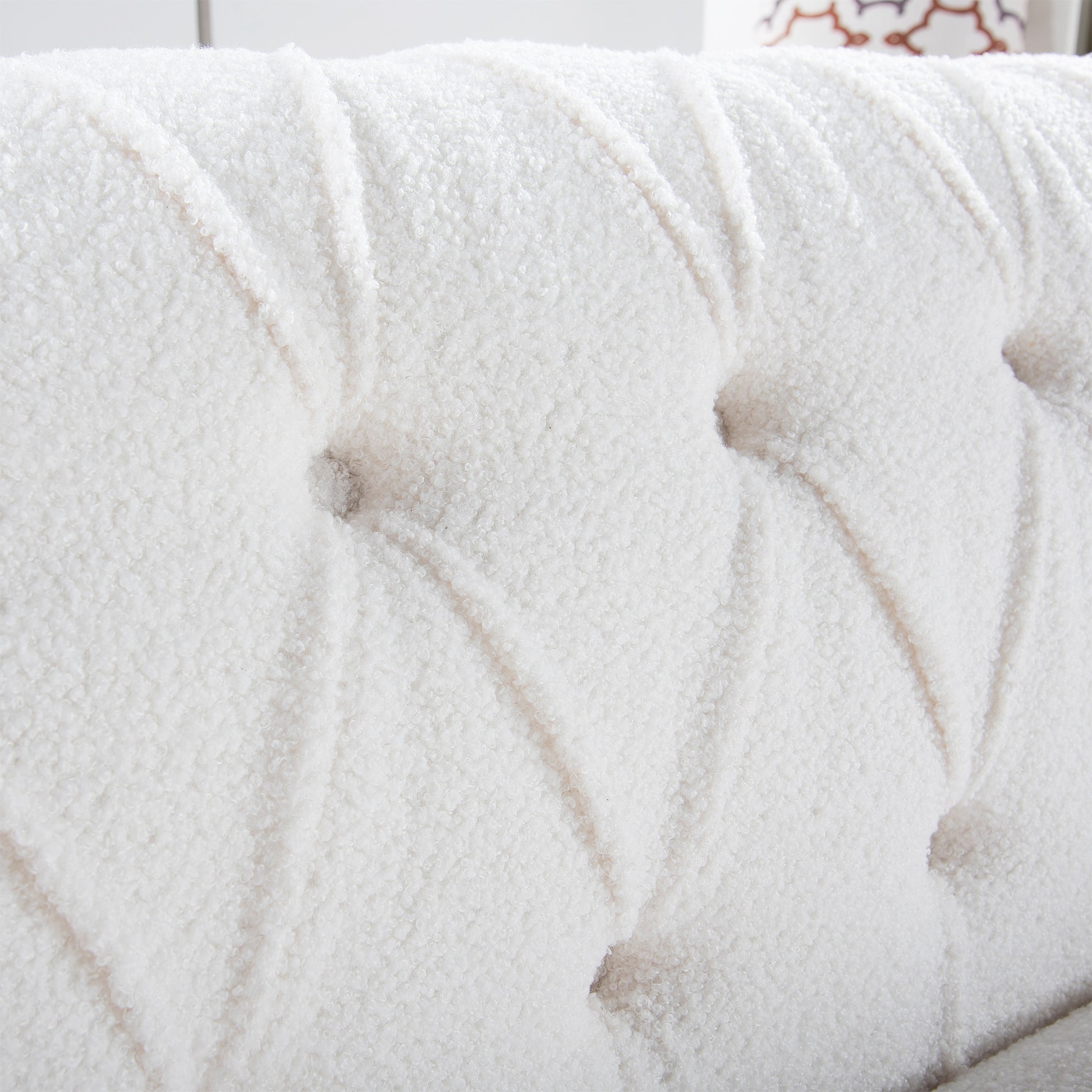 84.65" Rolled Arm Chesterfield 3 Seater Sofa White Polyester 3 Seat