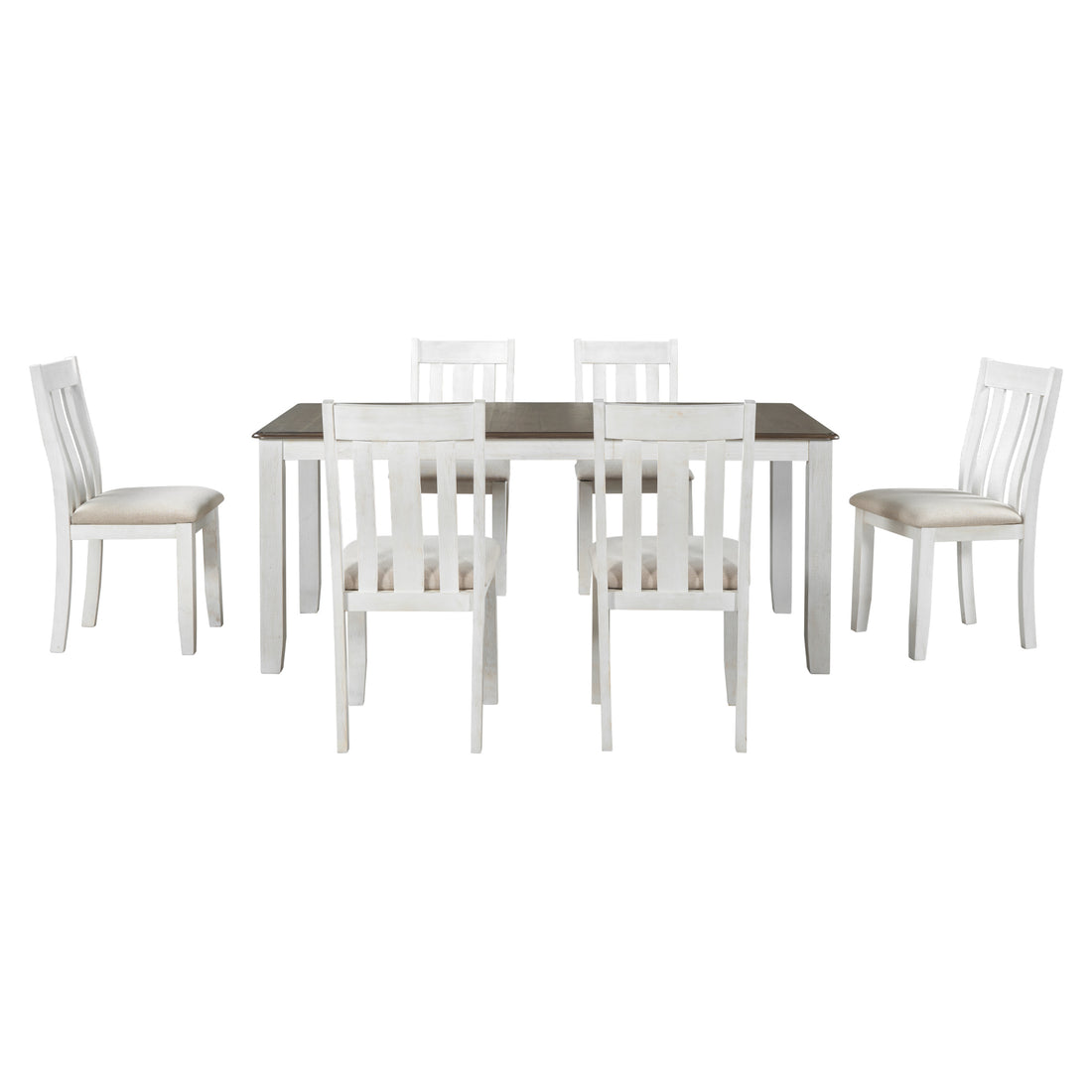 Retro Style 7 Piece Dining Table Set With Extendable Table And 6 Upholstered Chairs Brown White Brown White Solid Wood