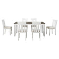 Retro Style 7 Piece Dining Table Set With Extendable Table And 6 Upholstered Chairs Brown White Brown White Solid Wood