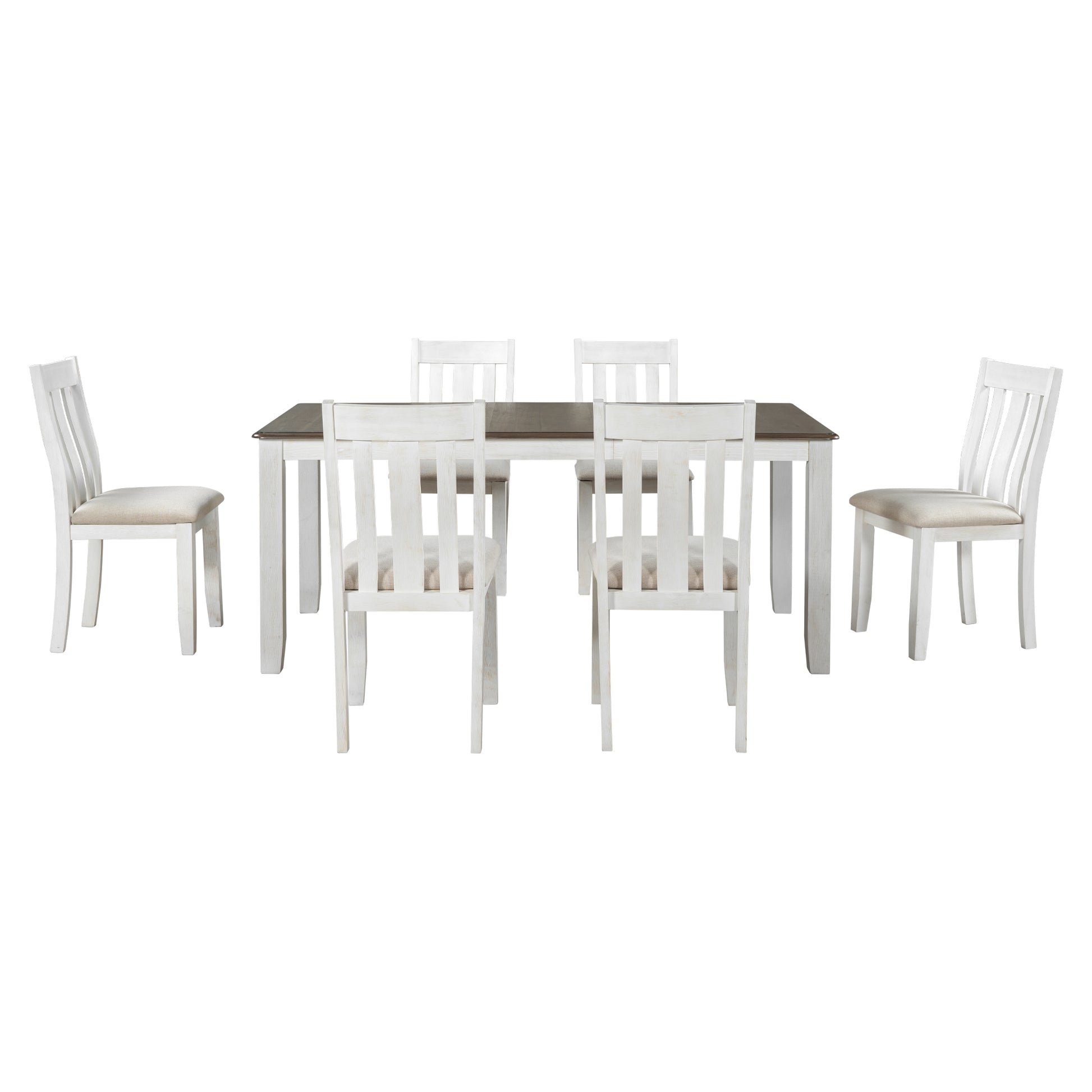 Retro Style 7 Piece Dining Table Set With Extendable Table And 6 Upholstered Chairs Brown White Brown White Solid Wood