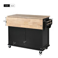 Kitchen Cart With Rubber Wood Drop Leaf Countertop, Concealed Sliding Barn Door Adjustable Height,Kitchen Island On 4 Wheels With Storage Cabinet And 2 Drawers,L52.2Xw30.5Xh36.6 Inch, Black Black Mdf