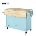 Kitchen Cart With Rubber Wood Drop Leaf Countertop, Concealed Sliding Barn Door Adjustable Height,Kitchen Island On 4 Wheels With Storage Cabinet And 2 Drawers,L52.2Xw30.5Xh36.6 Inch, Mint Green Mint Green Mdf