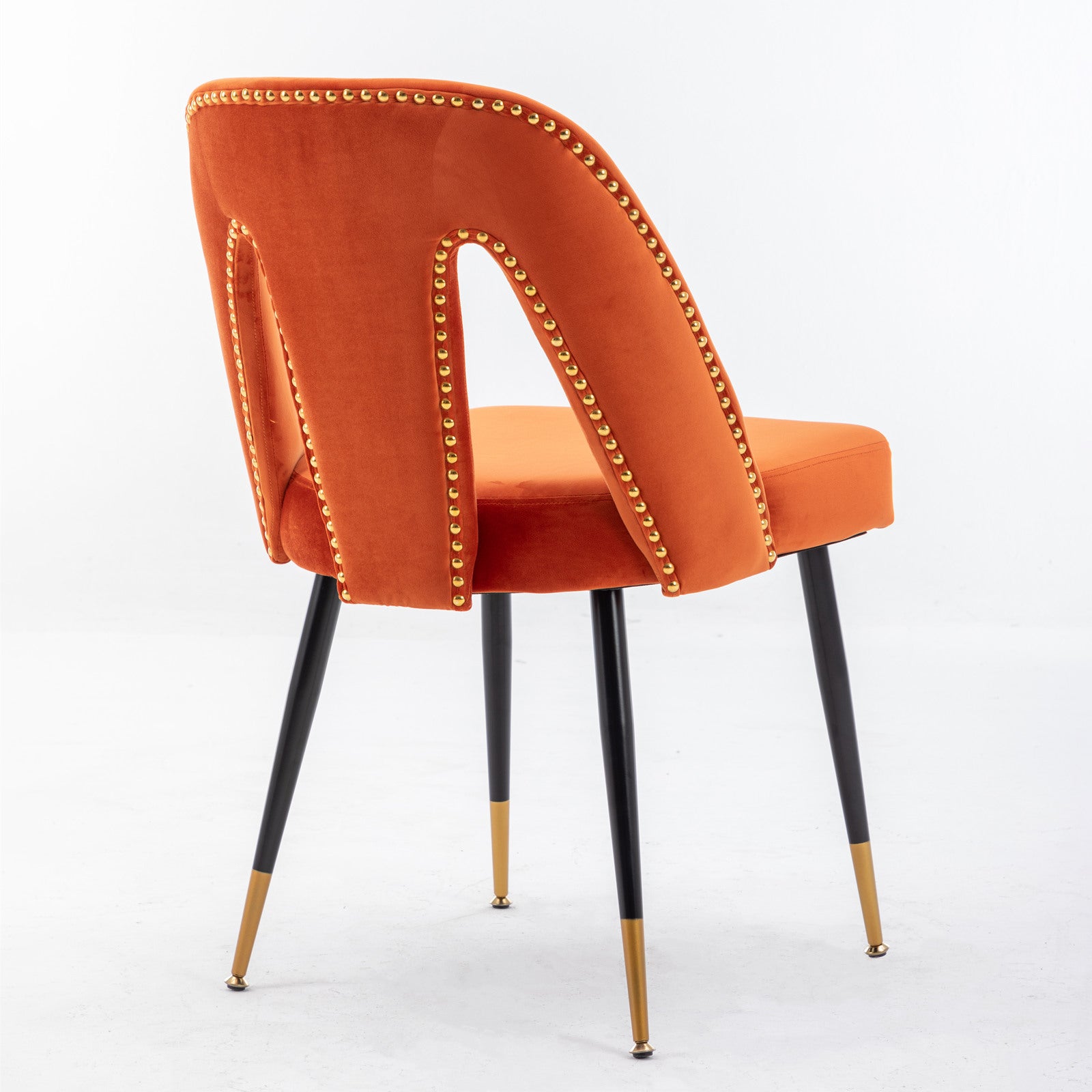 Akoya Collection Modern Contemporary Velvet Upholstered Dining Chair With Nailheads And Gold Tipped Black Metal Legs, Orange Set Of 2 Orange Foam Velvet