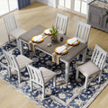 Retro Style 7 Piece Dining Table Set With Extendable Table And 6 Upholstered Chairs Brown White Brown White Solid Wood