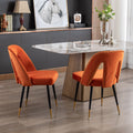 Akoya Collection Modern Contemporary Velvet Upholstered Dining Chair With Nailheads And Gold Tipped Black Metal Legs, Orange Set Of 2 Orange Foam Velvet