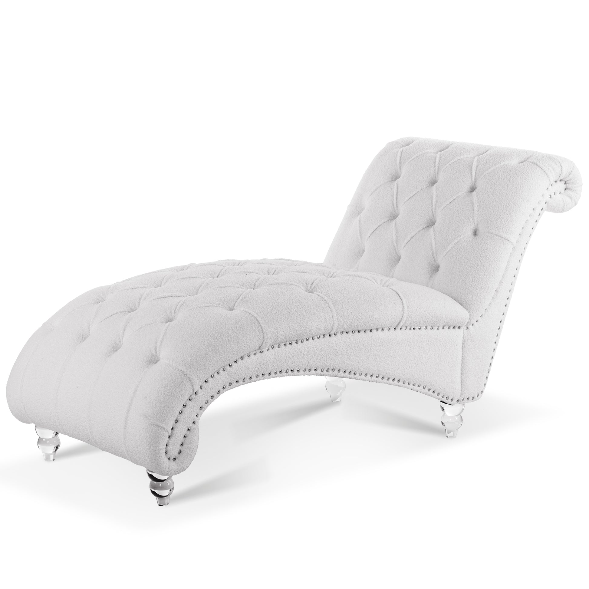 Tufted Armless Chaise Lounge White Fabric