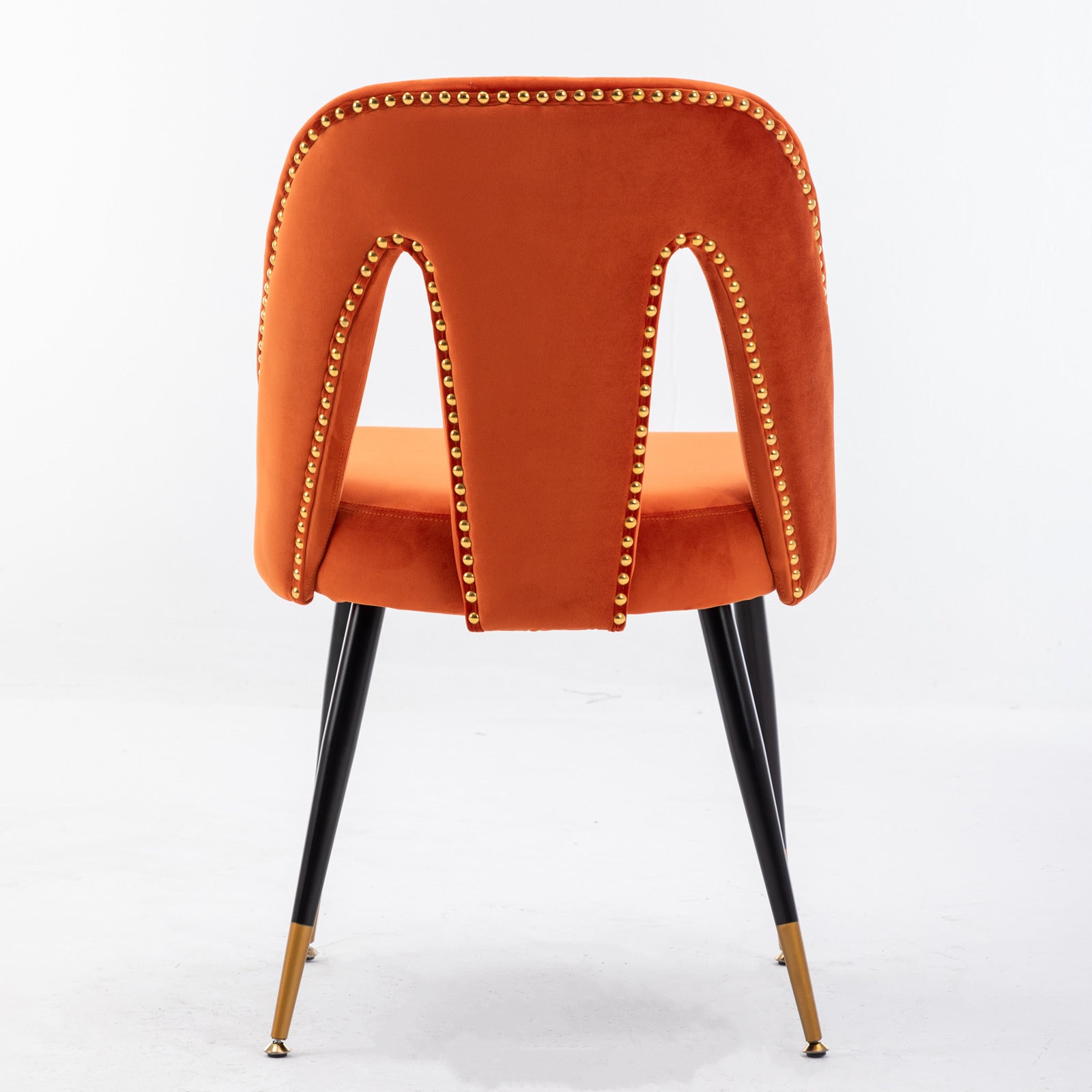 Akoya Collection Modern Contemporary Velvet Upholstered Dining Chair With Nailheads And Gold Tipped Black Metal Legs, Orange Set Of 2 Orange Foam Velvet