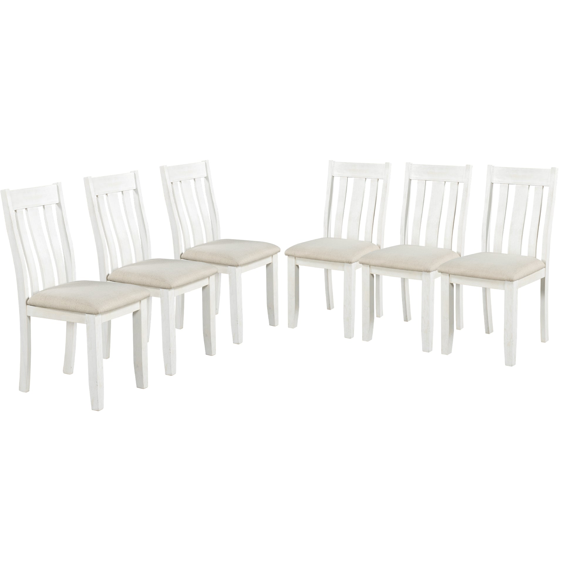 Retro Style 7 Piece Dining Table Set With Extendable Table And 6 Upholstered Chairs Brown White Brown White Solid Wood