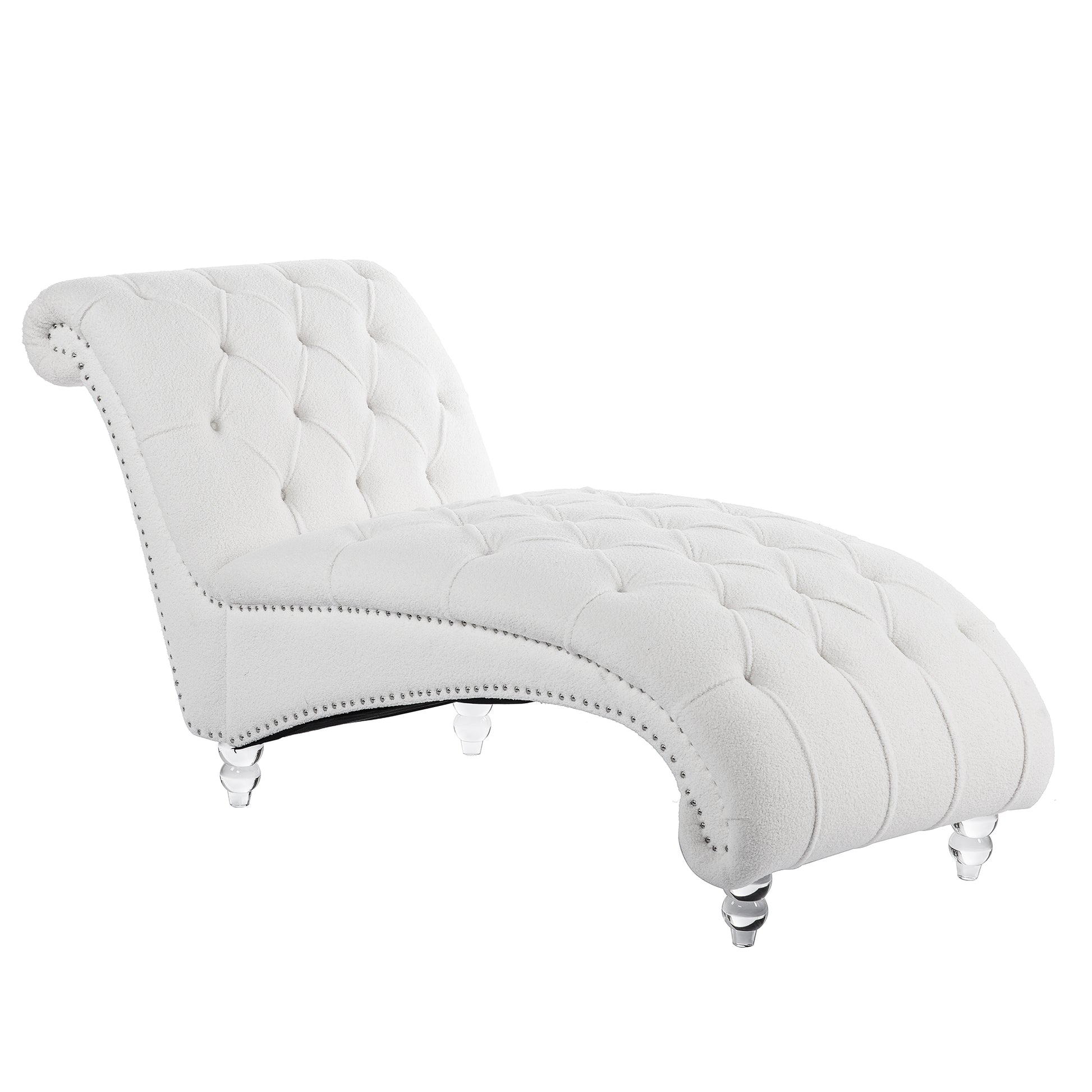 Tufted Armless Chaise Lounge White Fabric