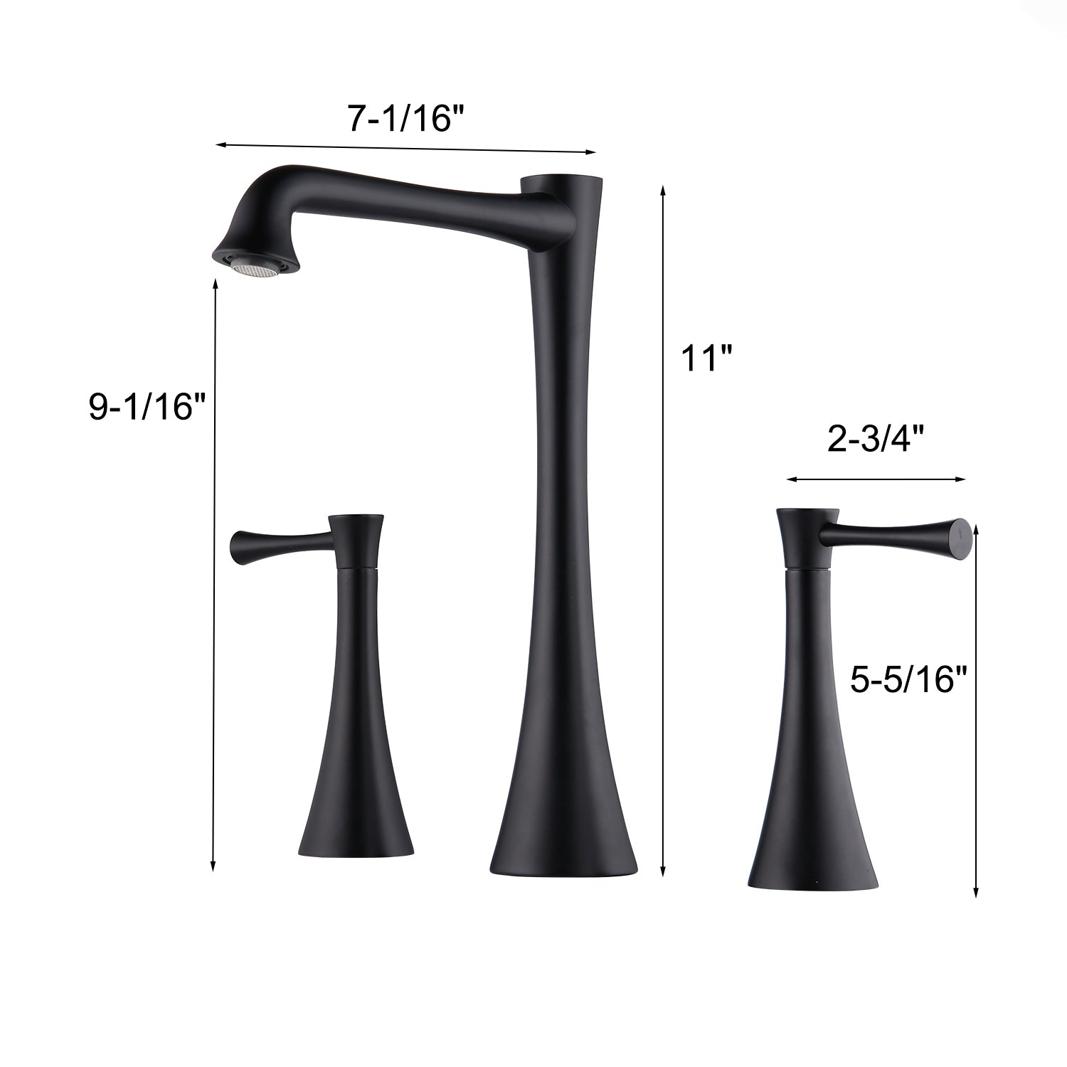 Widespread 2 Handles Bathroom Faucet With Drain Assembly, Matte Black Matte Black Brass