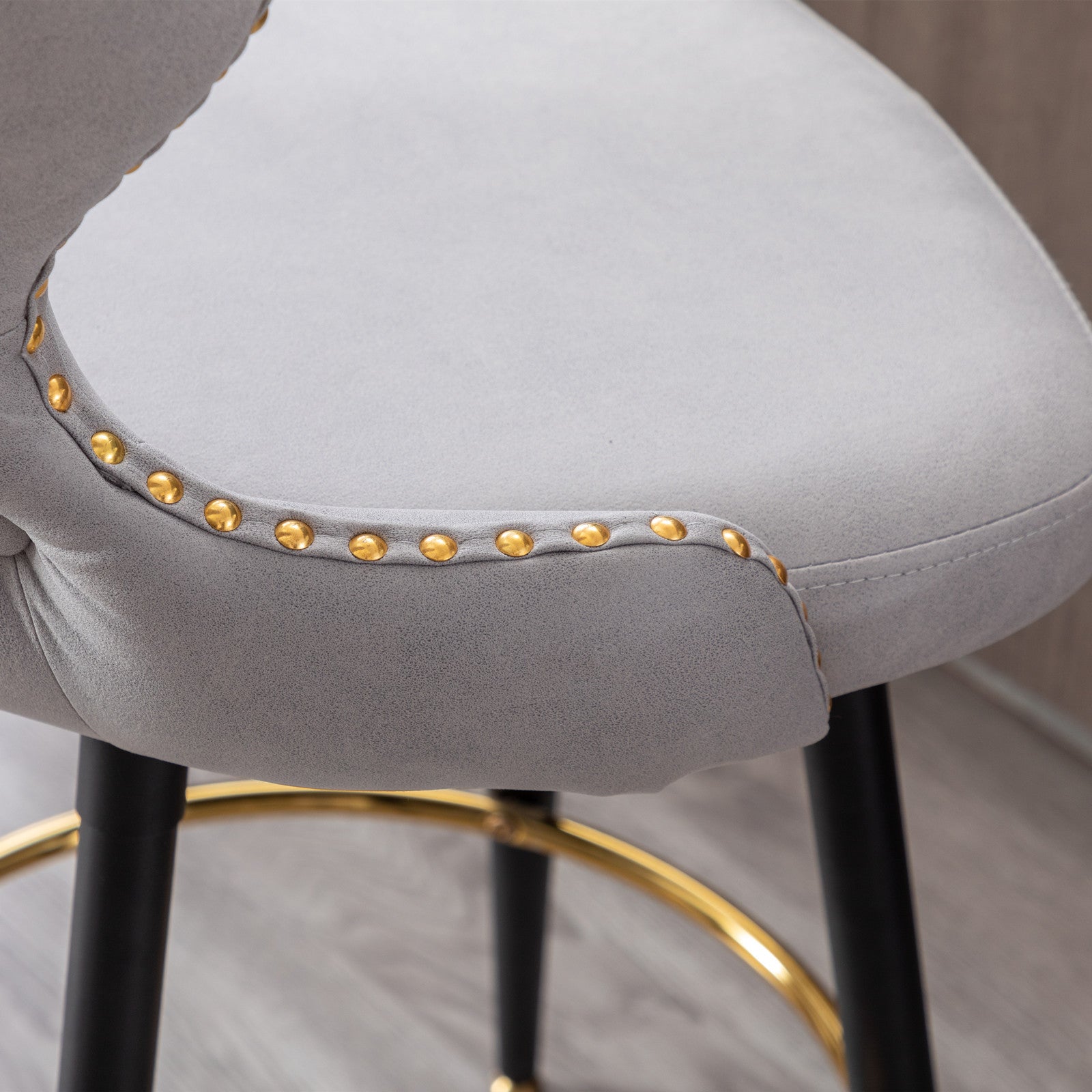 Counter Height 25" Modern Leathaire Fabric Bar Chairs,180 Swivel Bar Stool Chair For Kitchen,Tufted Gold Trim Bar Stools With Metal Legs,Set Of 2 Light Gray Light Gray Foam Fabric