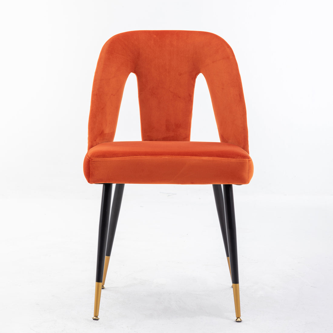 Akoya Collection Modern Contemporary Velvet Upholstered Dining Chair With Nailheads And Gold Tipped Black Metal Legs, Orange Set Of 2 Orange Foam Velvet