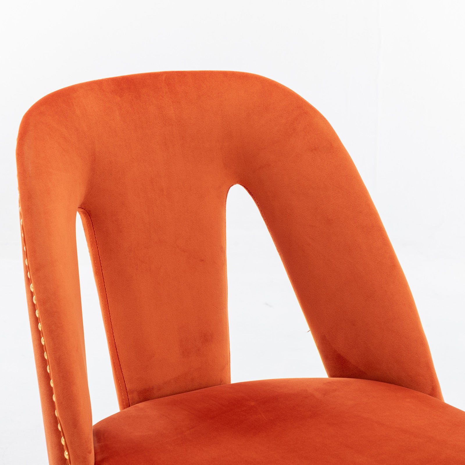 Akoya Collection Modern Contemporary Velvet Upholstered Dining Chair With Nailheads And Gold Tipped Black Metal Legs, Orange Set Of 2 Orange Foam Velvet